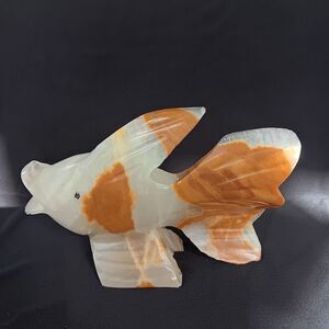 Vintage Hand Carved Fish Figurine Onyx Marble Stone Tropical Multicolor Sealife